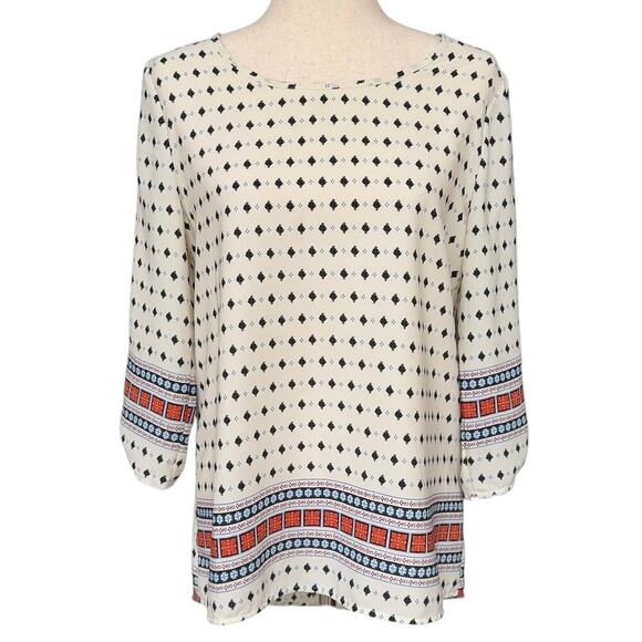 Firuzé Aztec Pattern Long Sleeve Blouse Full Zippered Back, Women’s Medium - Picture 1 of 7